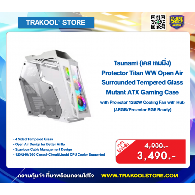 Tsunami Protector Titan WW Open Air Surrounded Tempered Glass Mutant ATX Gaming Case with Protector 1262W Cooling Fan with Hub (ARGB/Protector RGB Ready)